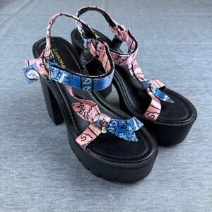 Lemonade NEW Backstage Platform Sandals Ankle Strap Pink/Blue Bandana Bow Sz 8‎